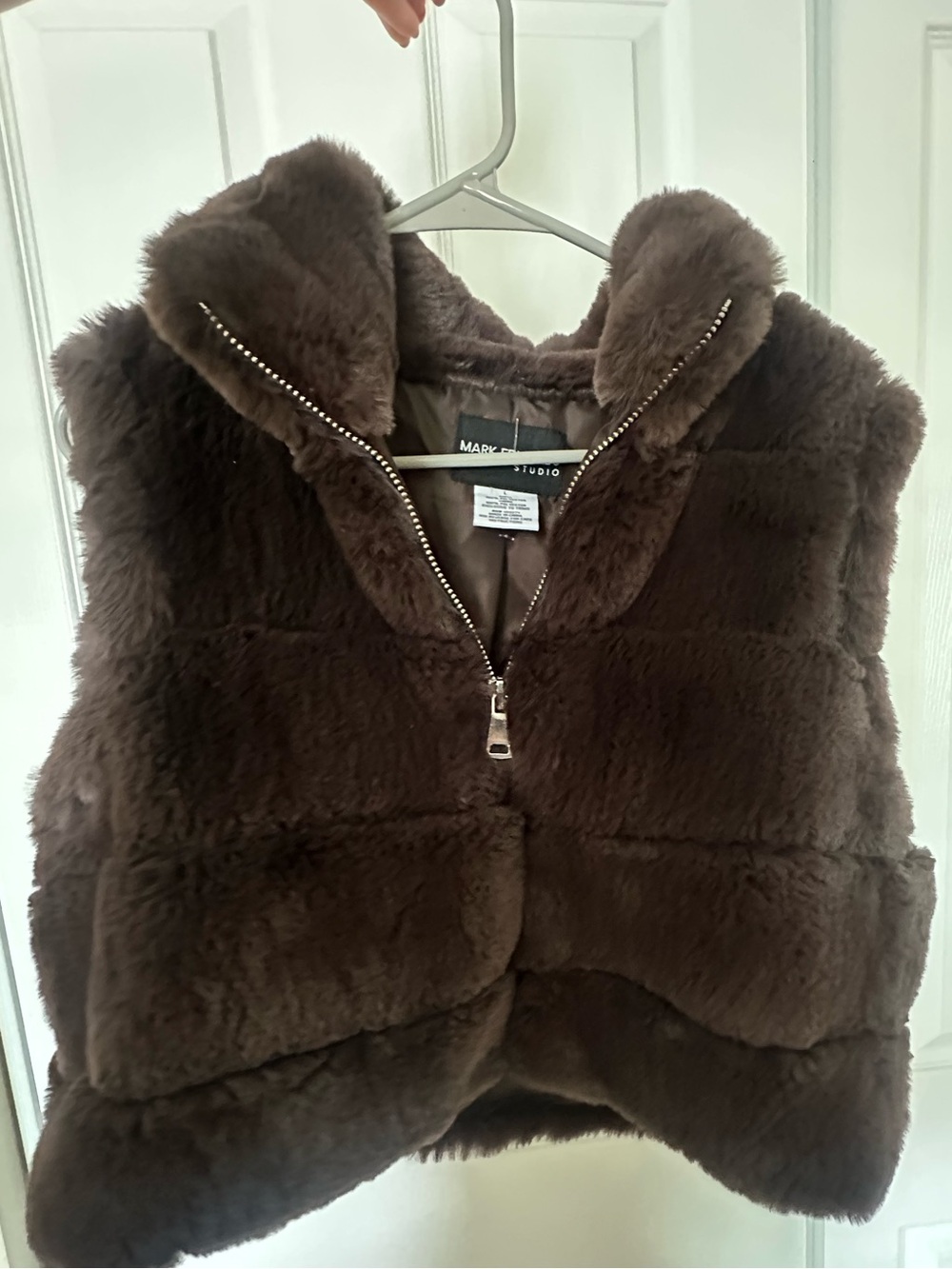Max Studio Dark Brown Faux Fur Zip-Front Vest